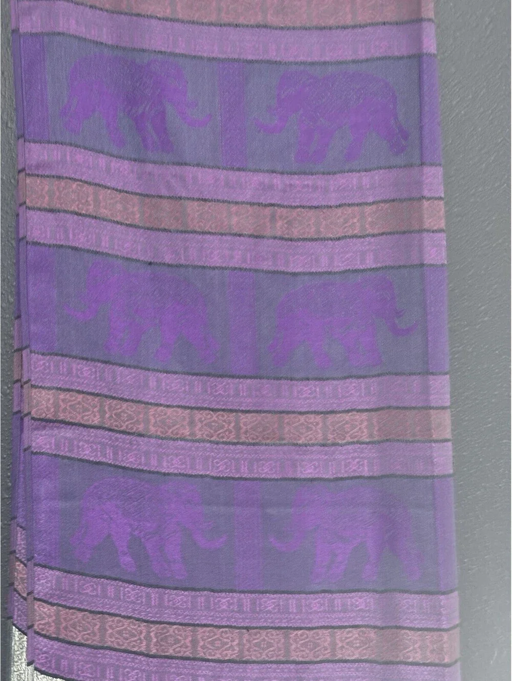 Pashmina Purple Silver  Pink 100% Cashmere Scarf EUC Elephants